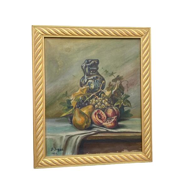 1927 Dutch Oil on Canvas Still Life Study “Fruit With Urn” Signed B. Jopps - Picture 12 of 12